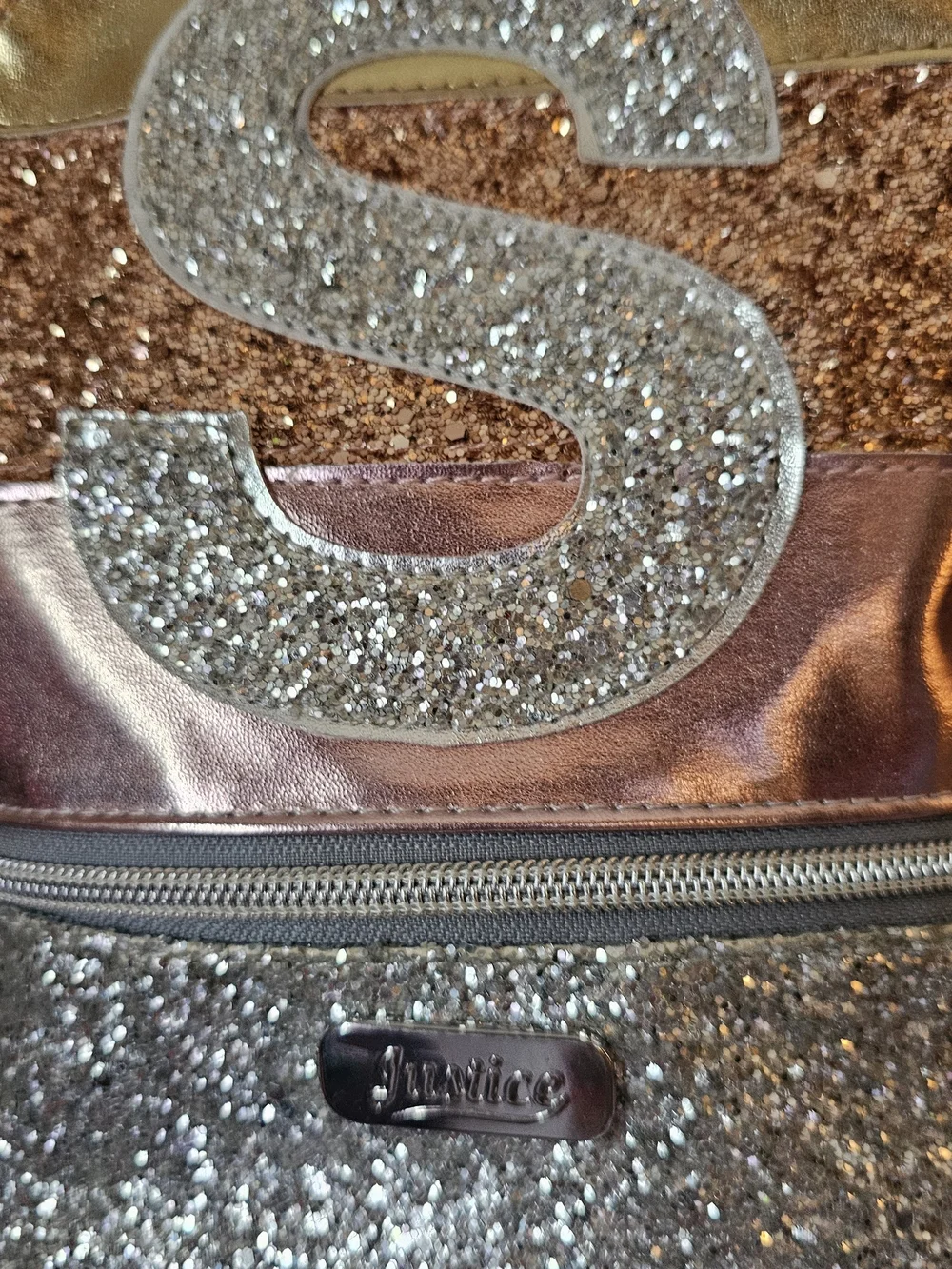 Justice Glitter 'S' Mini Backpack - Silver & Rose Gold